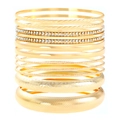 15-piece set of gold vintage stackable bracelets with rhinestones and textured details - 10 KC Gold A-515 (11-Piece Set)
