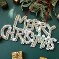 Merry Christmas letter sign ornament with red and green candy stripes and silk lanyard - Red Green White Striped