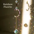 Golden moon suncatcher featuring multicolor fluorite crystals and a faceted prism ball - Rainbow Fluorite