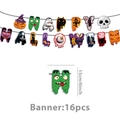 Halloween party banner detail with 16 monster cards and 6 inch height specifications - Halloween Banner 16PCS
