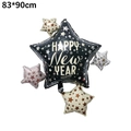 Star-shaped Happy New Year foil balloon set in black and silver, 83x90cm size - Shining Stars Star Balloon Set