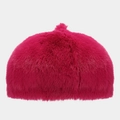 Close-up of vibrant hot pink plush beret made of fluffy faux fur for winter warmth - One Size / Rose Red