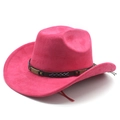 Detail of rose pink faux suede cowboy hat with studded leather band and arrow embroidery - M (56-58cm) / Rose Red (Suede)