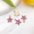 Golden star charms with purple glitter inlay and textured metal finish for jewelry DIY - Star 12x15mm