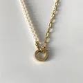Collier en acier inoxydable moitié perles et moitié chaîne dorée 14K - Chaîne Trombone Fermoir Cercle Uni Or 14K (XNL0011-2)