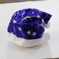 Blue LED Christmas hat with white stars pattern and soft faux fur trim decoration - Gold Cloth Snowflake Adult Hat Blue