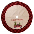 Gonna per albero di Natale beige rustica con bordo a quadri rossi e motivo di camion - Gonna per Albero a Quadri Camion Rosso 120CM