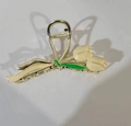 Elegant gold-tone tulip flower hair claw clip with white petals and green leaves - Off-white Tulip-YZAP45-8