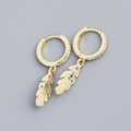 Gold feather hoop earrings featuring colorful cubic zirconia stones in S925 silver - 925 Silver / Gold