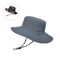 Men's outdoor grey bucket hat with camouflage brim and adjustable chin strap - Dark Gray