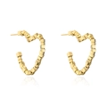 Golden heart geometric earrings with linked metal squares on white background - Style 43110 / Gold