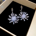 Elegant silver fireworks earrings with sparkling cubic zirconia on black velvet display - Zircon Fireworks Flower C-shape Pendant Style (Silver Pin)