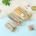 Three-piece set of beige nylon mesh cosmetic bags with black zippers in varying sizes - Beige 3-Piece Set (L041+M042+S043)