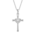 Elegante collana in argento S925 con ciondolo a croce e cuore con zirconi su catenina - Design a Cuore D685 / Oro Bianco con Catena a Croce