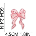 Pink bow embroidery patch detail with dimensions 6cm by 4.5cm on white background - Bow Ribbon Style (8)