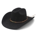 Classic black suede western cowboy hat with brown braided band and bronze skull ornament - M (56-57cm) / Black Faux Suede