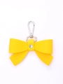Bright yellow leather bow keychain with crystal and silver clasp for women's handbag - Yellow