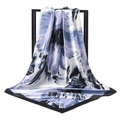 Elegant floral square silk scarf in blue and purple with a black border detail - 2# Dark Grey / 90*90cm