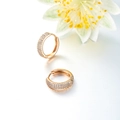 Elegant 18k gold plated hoop earrings with three rows of shimmering clear zircon stones - Three-Row Rhinestone Pave Huggie Earrings (No. 2) / Rose Gold