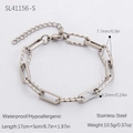 Bracciale a maglie vuote in acciaio inossidabile argento con chiusura regolabile in zirconi - Catena a maglie cave / Argento (SL41156-S)