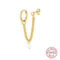 Elegant gold S925 sterling silver chain earrings with white pearl drop charms - Gold - Pearl Style