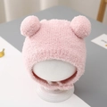Pink winter knit baby hat with warm plush lining and cute bear ear design detail - Hat Only / Pink