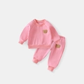 Pink toddler tracksuit featuring bear embroidery on sweatshirt and jogger pants - 90cm / Pink