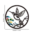 Circular laser-cut black iron hummingbird wall art with colorful floral accents - Hummingbird Floral Pattern