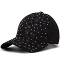 Gorra de béisbol negra para mujer con bordado floral de diamantes y acabado de tela con textura - Negro