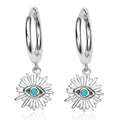 S925 Sterling Silver Evil Eye Hoop Earrings with Blue Crystal Inlay on White Background - 925 Silver / Silver