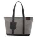 Borsa tote minimalista in tela grigia con tasche grigio scuro e tracolla capiente moderna - Grigio