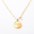 Collana dorata dei Pesci con ciondolo ovale e piccola stella rosa in smalto chic - Pesci