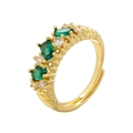 Vintage 18K vergulde open ring met smaragdgroene stenen en witte kristallen - Goud Groene Zirkonia