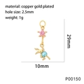 Macro view of gold-plated rabbit pendant with pink star zirconia and size dimensions - Rabbit - Multi Zirconia (P00150)
