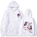 Weißer Kapuzenpullover mit lila Palmenmuster und Songtext auf dem Rücken - S / Weiß Slogan