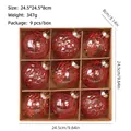 Set of 9 transparent PET Christmas balls with red glitter patterns in a kraft gift box - Red