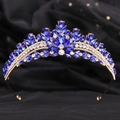 Exquisite gold wedding crown featuring teardrop blue rhinestones and sparkling crystals - KC Gold Blue Rhinestone