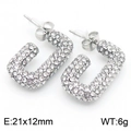 Orecchini ovali a forma di U in argento con cristalli pavé e dettagli dimensioni - Stile Strass a Forma di U (KE112657-KFC) / 21x12mm / Color Acciaio