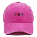 Detailed embroidery of PARIS text with Eiffel Tower on washed rose red cotton baseball cap - Rose Red
