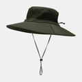 Detail of dark olive wide brim sun hat with mesh vents and adjustable chin strap - M (56-58cm) / Army Green