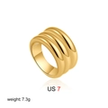 Polished 18K gold-plated wide layered ring with textured waves in US size 7 - US 7 / Triple Layer Gold (T302)