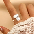 Silberner verstellbarer offener Ring mit künstlerischem abstraktem Gesichtsdesign - Abstraktes Gesichtsmodellierung Stil / Glänzendes Silber (4491)