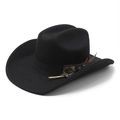 Cappello da cowboy classico in feltro nero con fascia paisley e ciondolo piuma vintage - M(56-58cm) / Nero