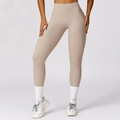 High-waisted quick-dry yoga leggings in oatmeal beige with seamless compression fit - S / Flaxen