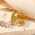 Golden titanium steel open ring with pink zircon stones and vertical striped texture - Adjustable Open / Gold Pink Zirconia