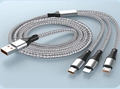 Braided 3-in-1 multi-charging cable in silver grey with USB-C, Lightning, Micro-USB ports - 1m Deer Horn 3-in-1 (Bare Wire) / Silver