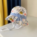 Kids floral bucket hat with butterfly print, blue bow detail and adjustable chin strap - 48 Royal Blue Floral Print / 54cm