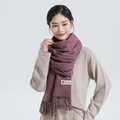 Purple cashmere scarf with elegant tassels and a designer label for winter warmth - Wool Style / 200x70cm / Deep purple