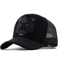 Casquette trucker noire avec imprimé tête de tigre, arrière en filet et snapback - Réglable / Noir Avec Tigre Gris