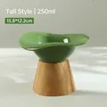 Ciotola per gatti in ceramica verde con supporto in legno alto 250ml per protezione collo - Base in Legno Alta (12.2cm) / verde retrò